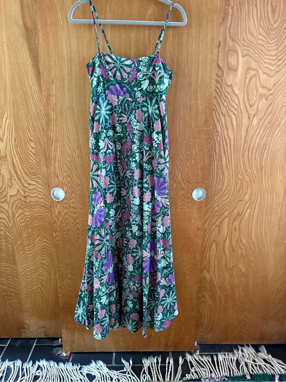 Olivaceous Green Maxi Dress with Pink & Purple Floral Print